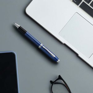 Preview image of Cross Townsend Cobalt Blue Engraved Diamond Pattern Rollerball Pen  