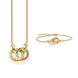 Thomas Sabo Rainbow Together Forever Gold Necklace & Bracelet Gift Set