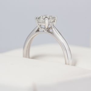 Platinum 0.76ct Forevermark Cushion Cut Diamond 4 Claw Solitaire