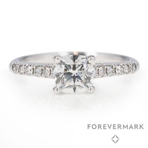 Preview image of Platinum 0.93ct Forevermark Cushion Cut Diamond 4 Claw Diamond Set Shoulders