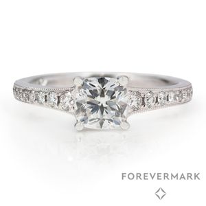 Preview image of Platinum 0.90ct Forevermark Cushion Cut Diamond 4 Claw Diamond Set Shoulders