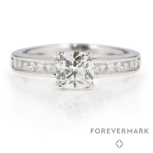 Preview image of Platinum 0.94ct Forevermark Cushion Cut Diamond 4 Claw Diamond Set Shoulders