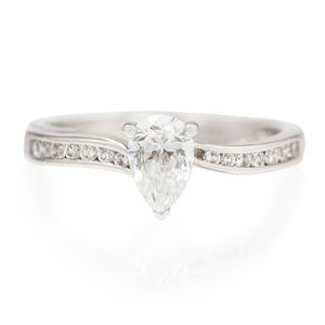 Preview image of 18ct White Gold 0.51ct Pear Cut Diamond 3 Claw Diamond Set Shoulders