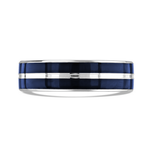 9ct White Gold & Blue Cerin 6mm Amplitude Gents Wedding Ring
