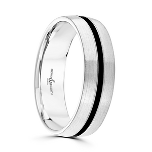 Preview image of 9ct White Gold & Black Cerin 6mm Tie Gents Wedding Ring
