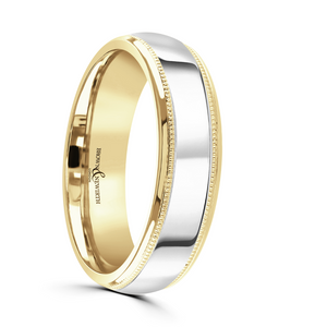 Preview image of 18ct Yellow & White Gold Polished 5mm Beaded Gents Wedding Ring