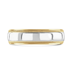 Preview image of 18ct Yellow & White Gold Polished 5mm Beaded Gents Wedding Ring