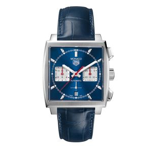 Preview image of TAG Heuer Monaco 39mm Blue Calibre Heuer 02 Leather Strap Chronograph Watch