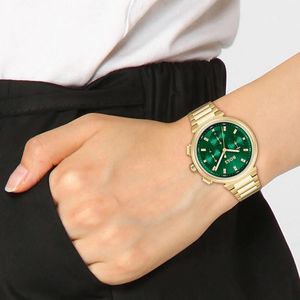 Boss One 38mm Green Dial Gold Plated Quartz Bracelet Chronograph Watch