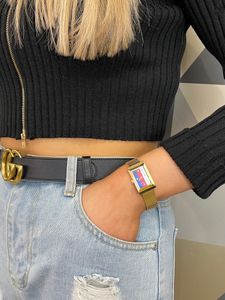 Preview image of Gucci G-Frame 21mm Steel Gold Plated Red/ Blue/White Quartz Mesh Bracelet Watch