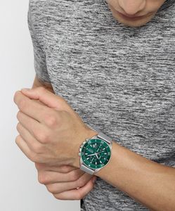 Boss Admiral 46mm Steel Green Dial Quartz Mesh Bracelet Chronograph Watch