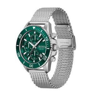 Boss Admiral 46mm Steel Green Dial Quartz Mesh Bracelet Chronograph Watch