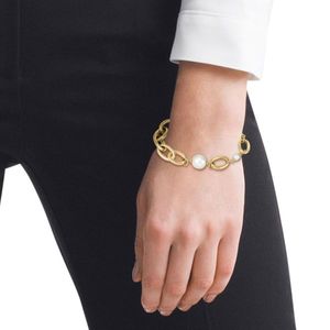 Boss Leah Steel Gold Plated Freshwater Pearl Link Necklace & Bracelet Gift Set 