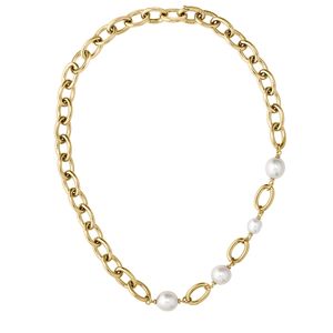 Preview image of Boss Leah Steel Gold Plated Freshwater Pearl Link Necklace