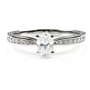 Preview image of 18ct White Gold 0.30ct Oval Cut Diamond 4 Claw Solitaire With Diamond Set Shoulders 
