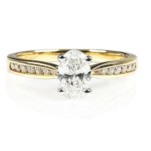 Preview image of 18ct Gold 0.45ct Oval Cut Diamond 4 Claw Solitaire With Diamond Set Shoulders