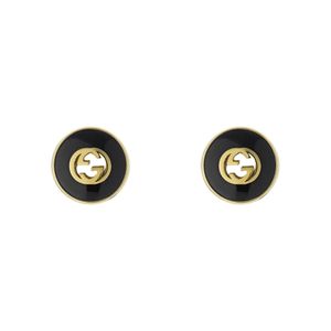 Preview image of GUCCI Interlocking Black Onyx Stud 18ct Gold Earrings