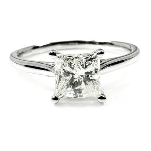 Preview image of 18ct White Gold 1.00ct Princess Cut Diamond 4 Claw Solitaire