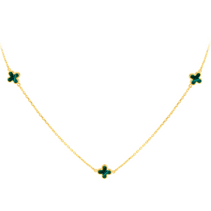 Preview image of 9CT YELLOW GOLD MALACHITE CLOVER PETALS NECKLACE 
