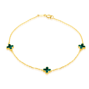 Preview image of 9CT YELLOW GOLD MALACHITE CLOVER PETALS BRACELET