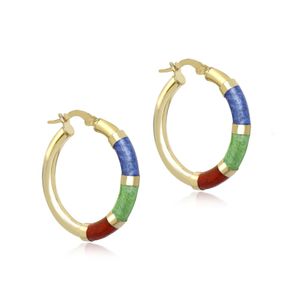 Preview image of 9CT GOLD 26.5MM BLUE, GREEN & RED ENAMEL CREOLE EARRINGS