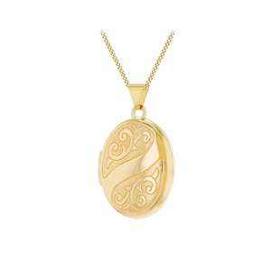 Preview image of 9CT YELLOW GOLD 17MM X 28MM ENGRAVED OVAL LOCKET 