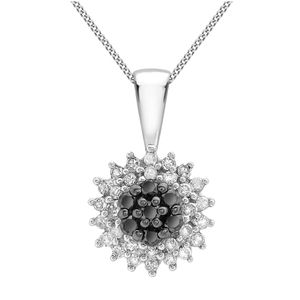 Preview image of 9ct White Gold 0.25ct Black and White Diamond Cluster Necklace 