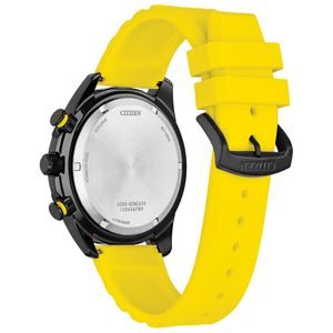 Citizen Men's Sports 45mm Black Steel Eco-Drive Yellow Rubber Chronograph Watch 