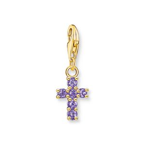 Preview image of Thomas Sabo Small Purple Cubic Zirconia Cross Gold Plated Charm