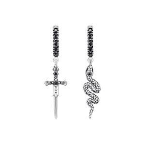 Preview image of Thomas Sabo Cross & Snake Blackened Silver Hoop Earrings 