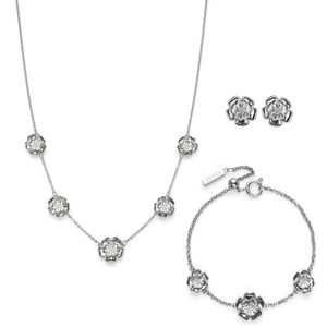 Preview image of Olivia Burton Signature Tudor Rose Silver Tone Necklace, Bracelet & Earrings Gift Set