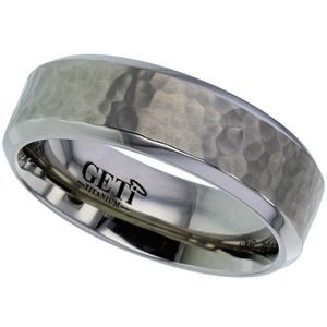 Preview image of Titanium Flat Court 5mm Hammered Centre Gents Wedding Ring