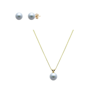 Preview image of 9ct Yellow Gold Grey Round 6-6.5mm Cultured Pearl Pendant & Earrings Set 