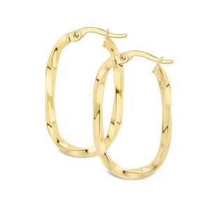 Preview image of 9ct Yellow Gold Long Oval Twisted Creole Hoop Earrings