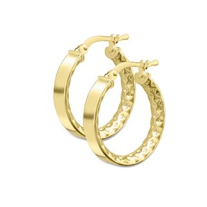 Preview image of 9ct Yellow Gold Internal Diamond Cut Creole Hoop Earrings