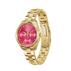 Boss Sage 34mm Gold IP Plated Steel Pink Dial Quartz Bracelet Watch