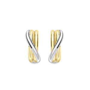 Preview image of 9ct Yellow & White Gold Twisted Half Hoop Earrings 