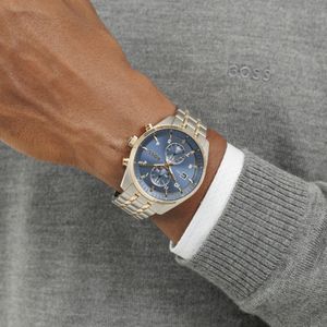 Preview image of Boss Skytraveller 44mm Bi-Colour Blue Quartz Bracelet Chronograph Watch