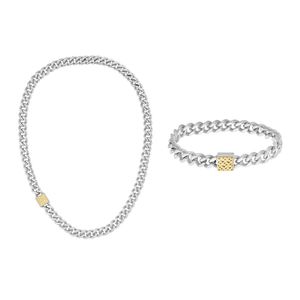 Preview image of Boss Caly Steel Texture Curb Link Necklace & Bracelet Gift Set 