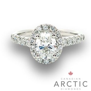 Preview image of Platinum 0.70ct Canadian Artic Oval Halo Diamond With Diamond Set Shoulders