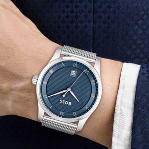 Preview image of BOSS Principle 41mm Blue Steel Mesh Quartz Bracelet Watch