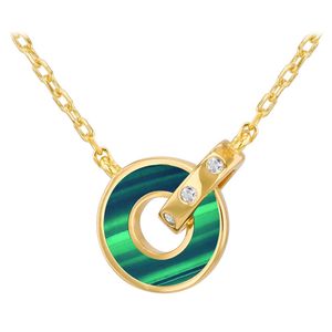 Preview image of Sterling Silver Gold Plated Malachite & White CZ Round Necklace