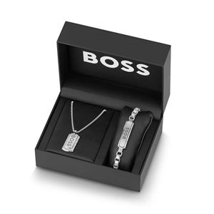 Preview image of BOSS Devon Dog Tag Chain Necklace & Bracelet Gift Set