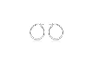 Preview image of 9ct White Gold Diamond Cut Creole Hoop Earrings 