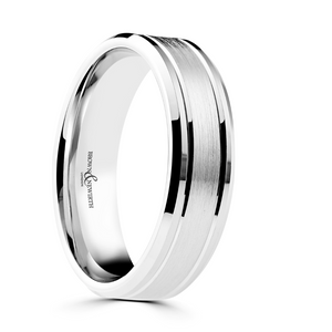 Preview image of Platinum 4mm lined Gents Wedding Ring