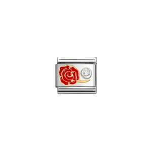Nomination Composable Classic Stone Set Red Rose In Sterling Silver