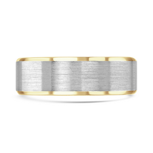 Preview image of 9ct Yellow & White Gold 5mm Flat Top Brushed Gents Wedding Ring