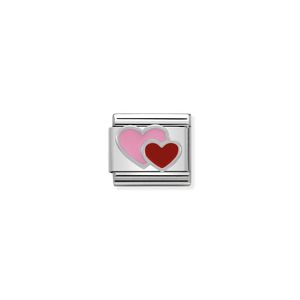 Preview image of Nomination Composable Classic Link Pink And Red Double Heart In Sterling Silver
