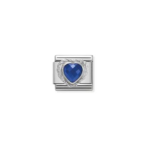 Preview image of Nomination Composable Classic Link Heart-Shaped Faceted Blue Stone In Sterling Silver 