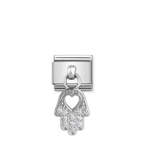 Nomination Composable Classic Link Stone Set Hand Of Fatima Pendant In Sterling Silver 
